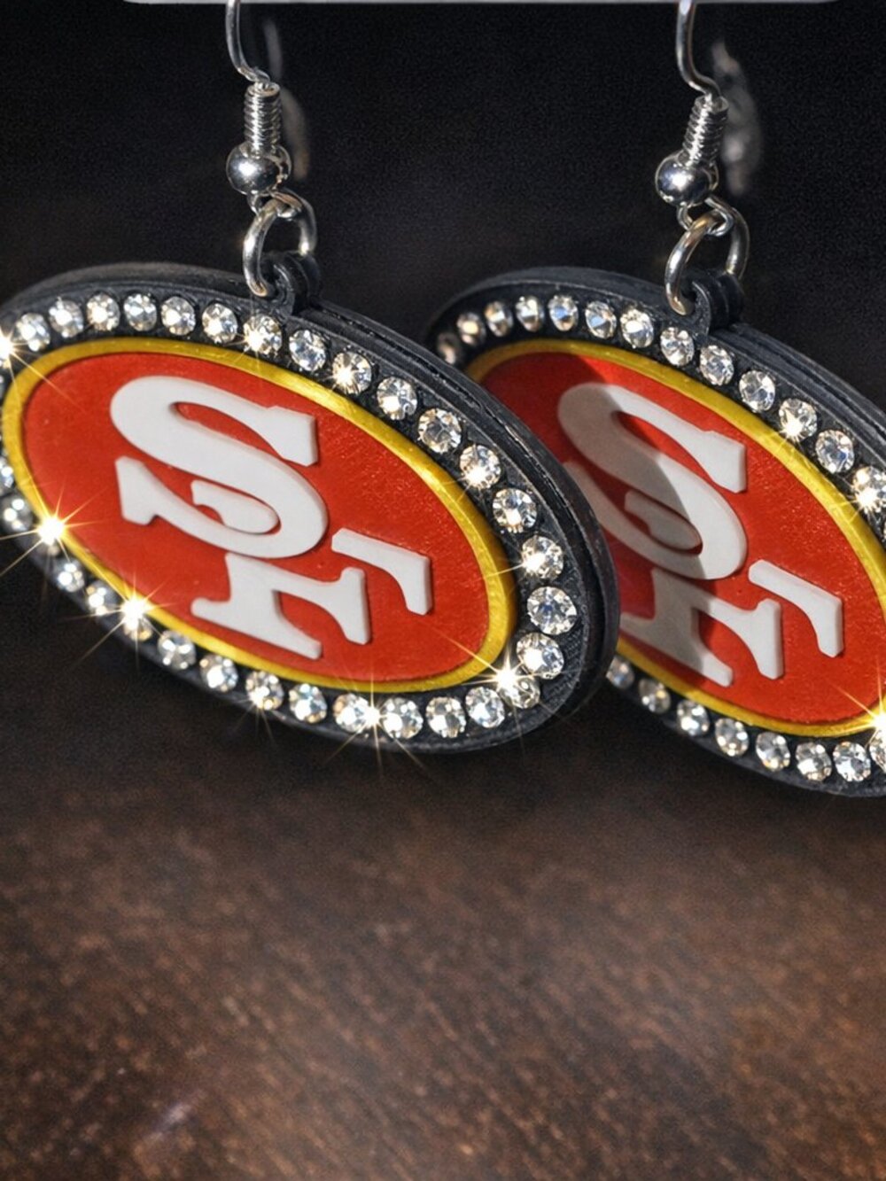 San Francisco 49ers Rhinestone Earrings — Double‑Sided Sparkle